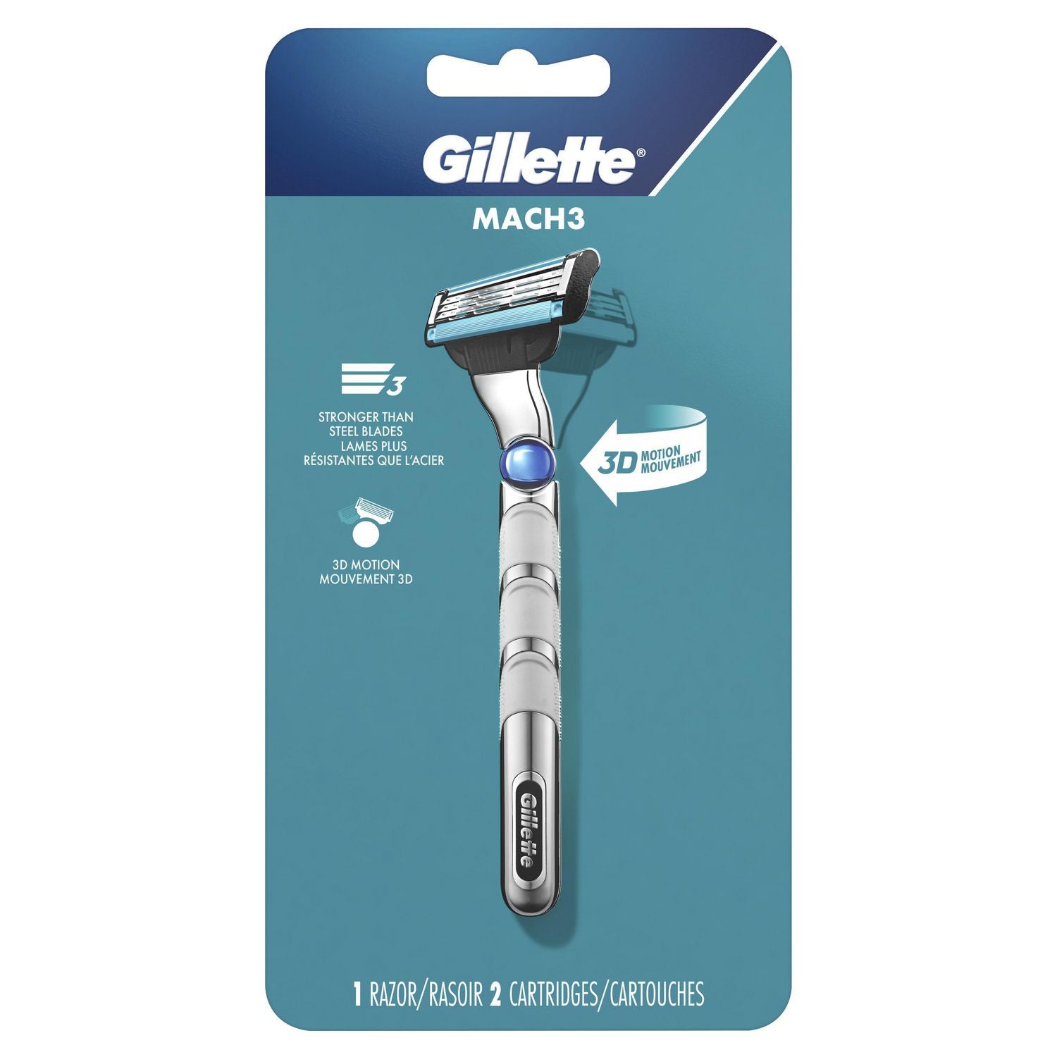 Gillette Mach3 Men's Razor with 3D Motion - 1 razor, 2 cartridges