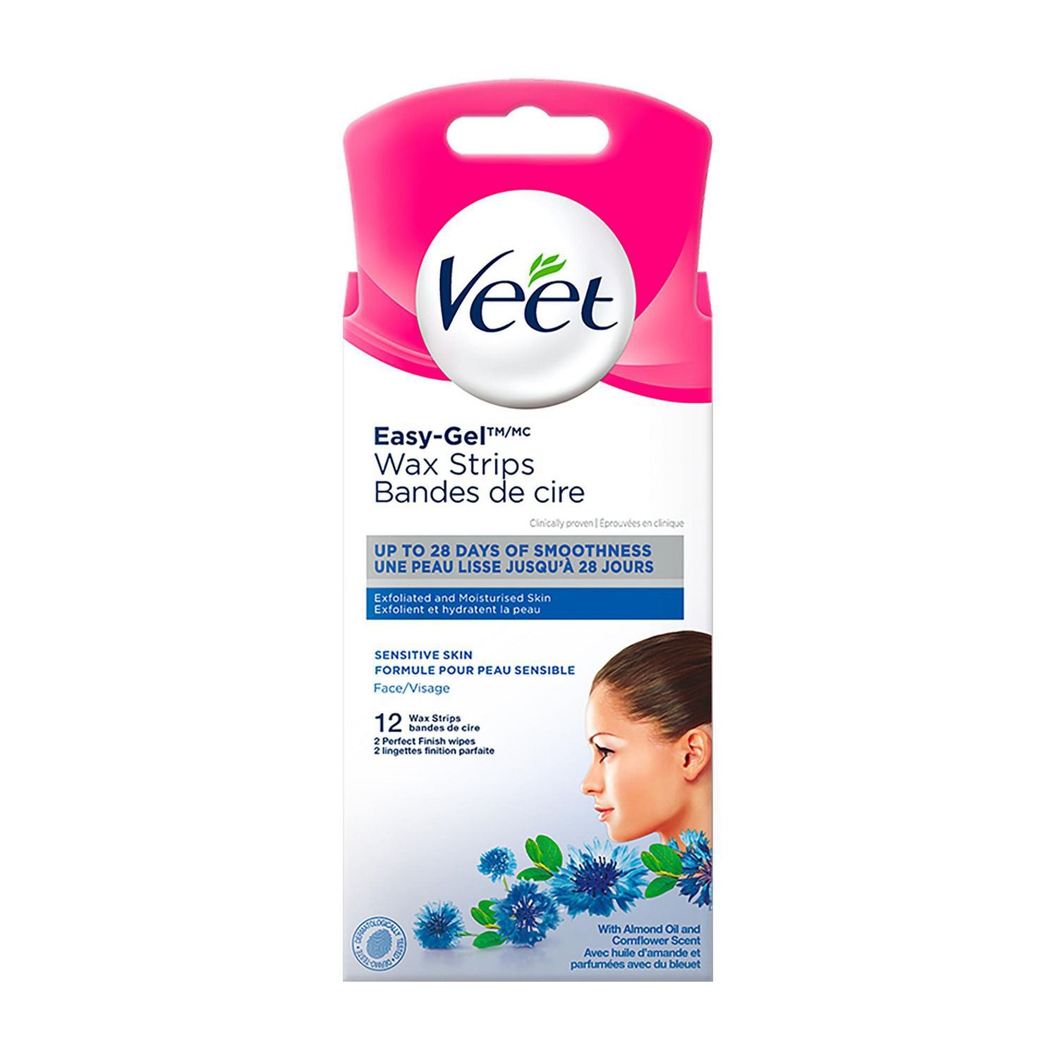 Veet Easy-Gel Wax Strips for Face - 12 wax strips, 2 perfect finish wipes