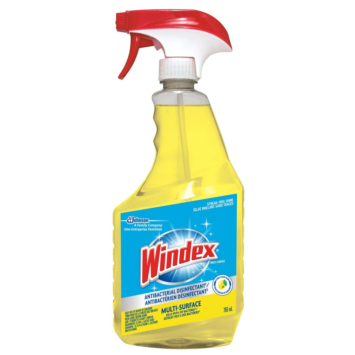 Windex Antibacterial Disinfectant, Multisurface, Citrus Clean Scent- 765mL