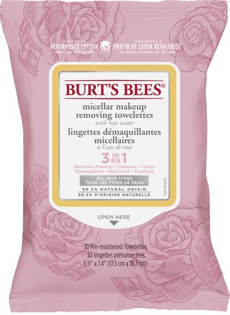 Burt's Bees Micellar Cleansing Towelettes with Rose Water - 30 pre-moistened towelettes