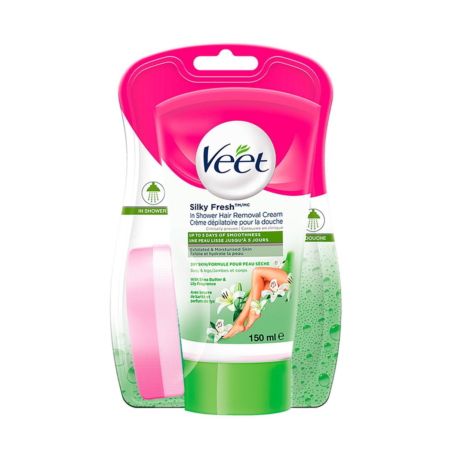 Veet Silky Fresh In-Shower Hair Removal Cream with Shea Butter & Lily Fragrance for Body & Legs, Dry Skin - 150 mL