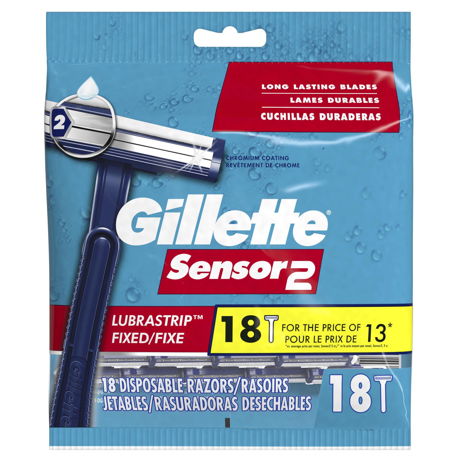 Gillette Sensor2 Fixed Head Men's Disposable Razors, LubraStrip, Fixed - 18 razors