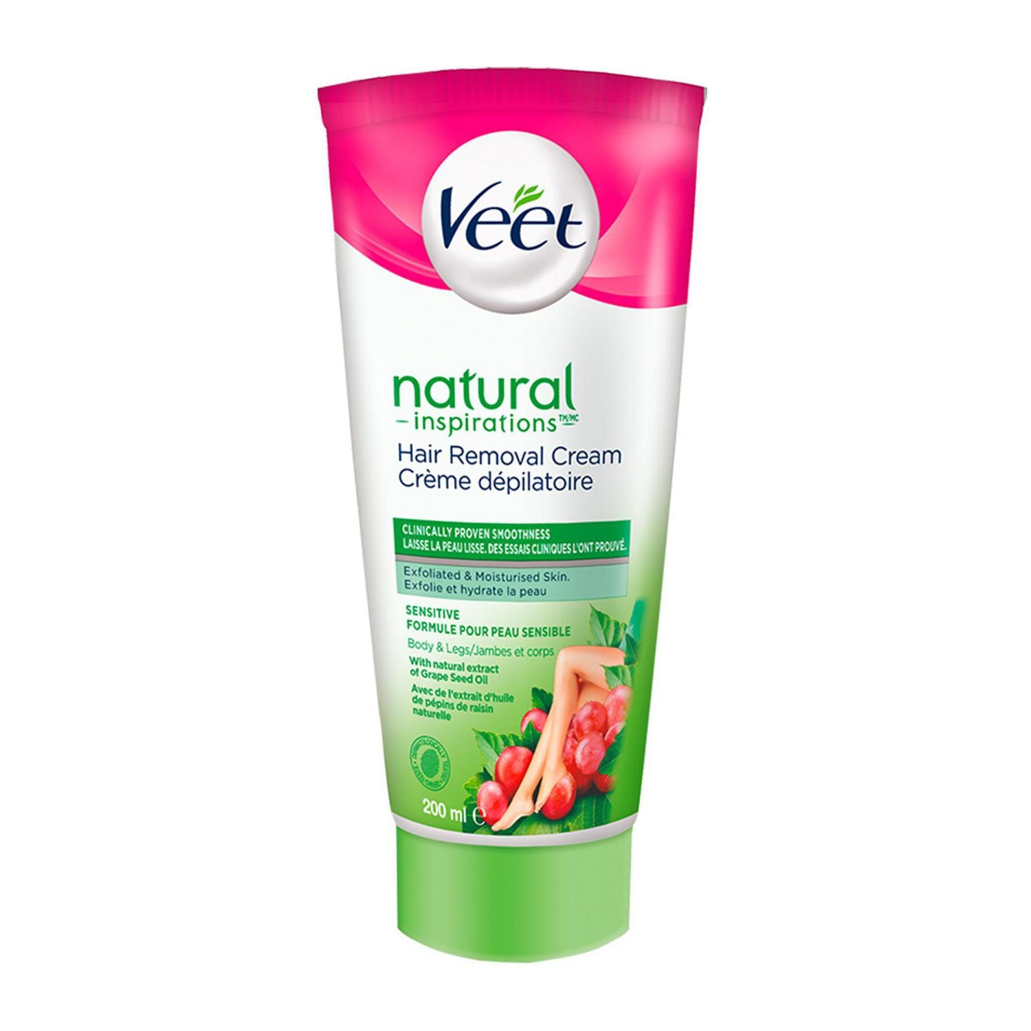 Veet Natural Inspirations Hair Removal Cream for Body & Legs, Sensitive Formula with Grape Seed Oil - 200 mL