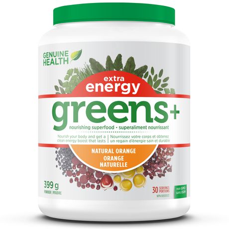 Genuine Health Greens+ Extra Energy, Natural Orange - 399 g powder