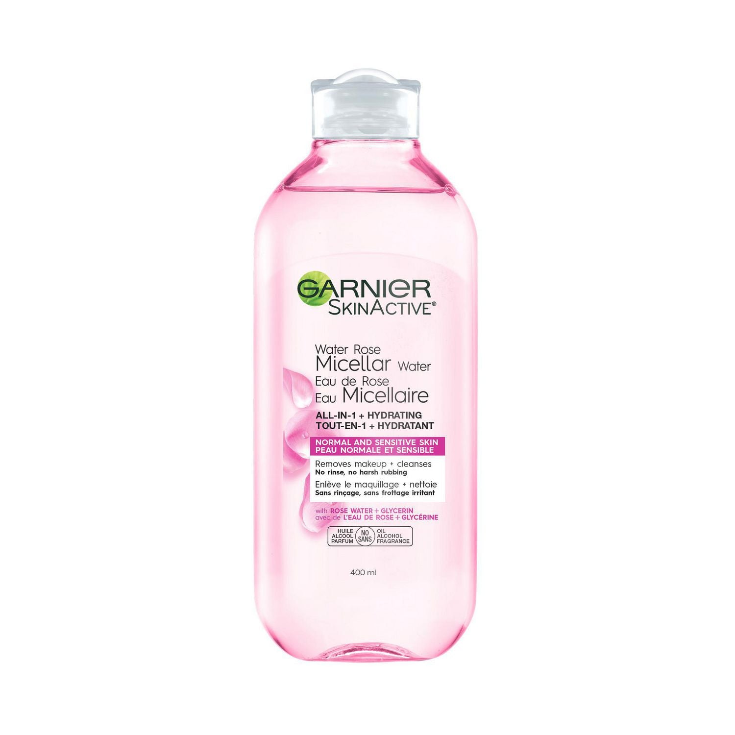 Garnier Water Rose Micellar Water, All In 1 Hydrating,  With Rose Water And Glycerin, Normal And Sensitive Skin - 400 mL 