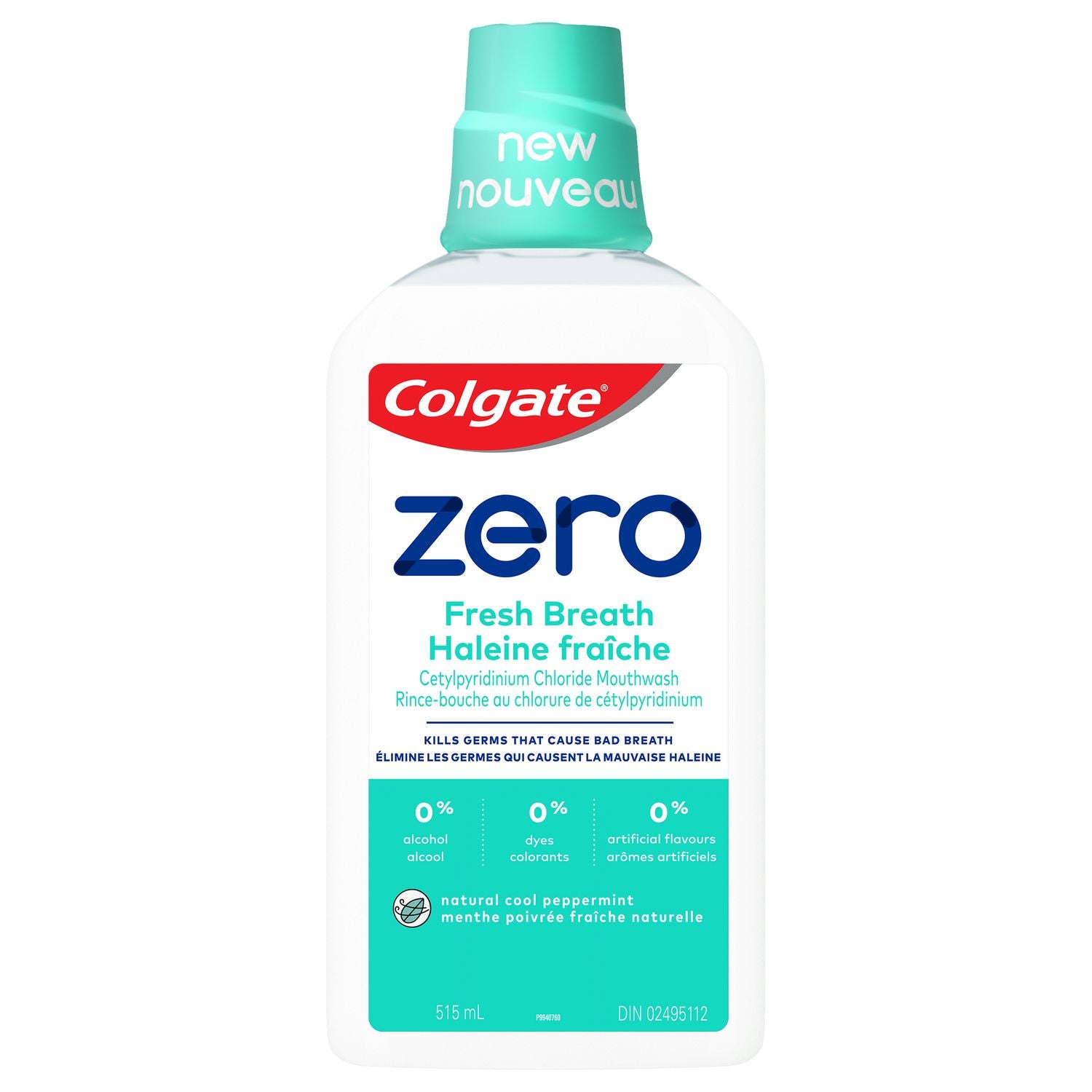 Colgate Zero Mouthwash Fresh Breath, Natural Cool Peppermint - 515 mL