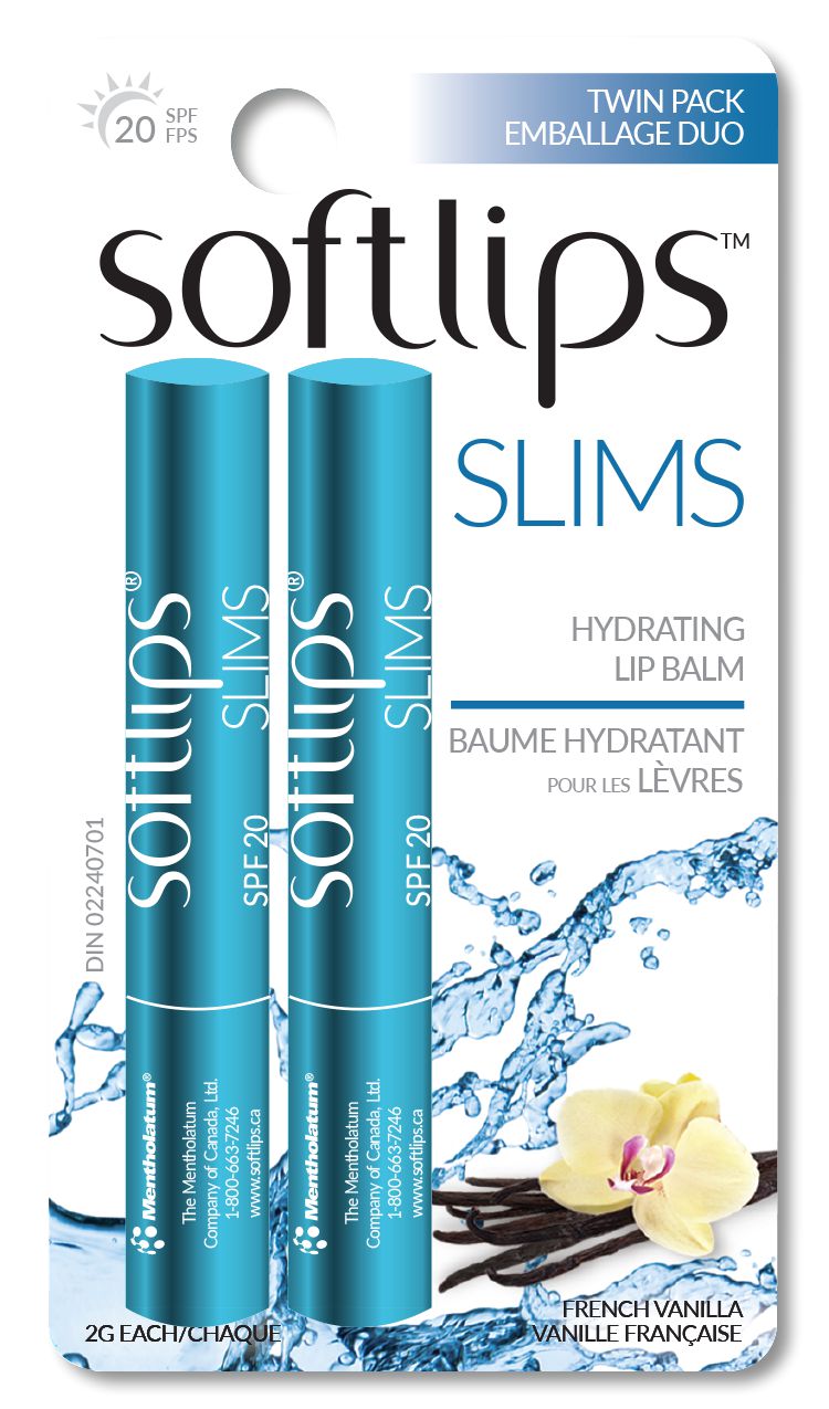 Softlips Slim, Hydrating Lip Balm, Twin Pack, French Vanilla - 2g each