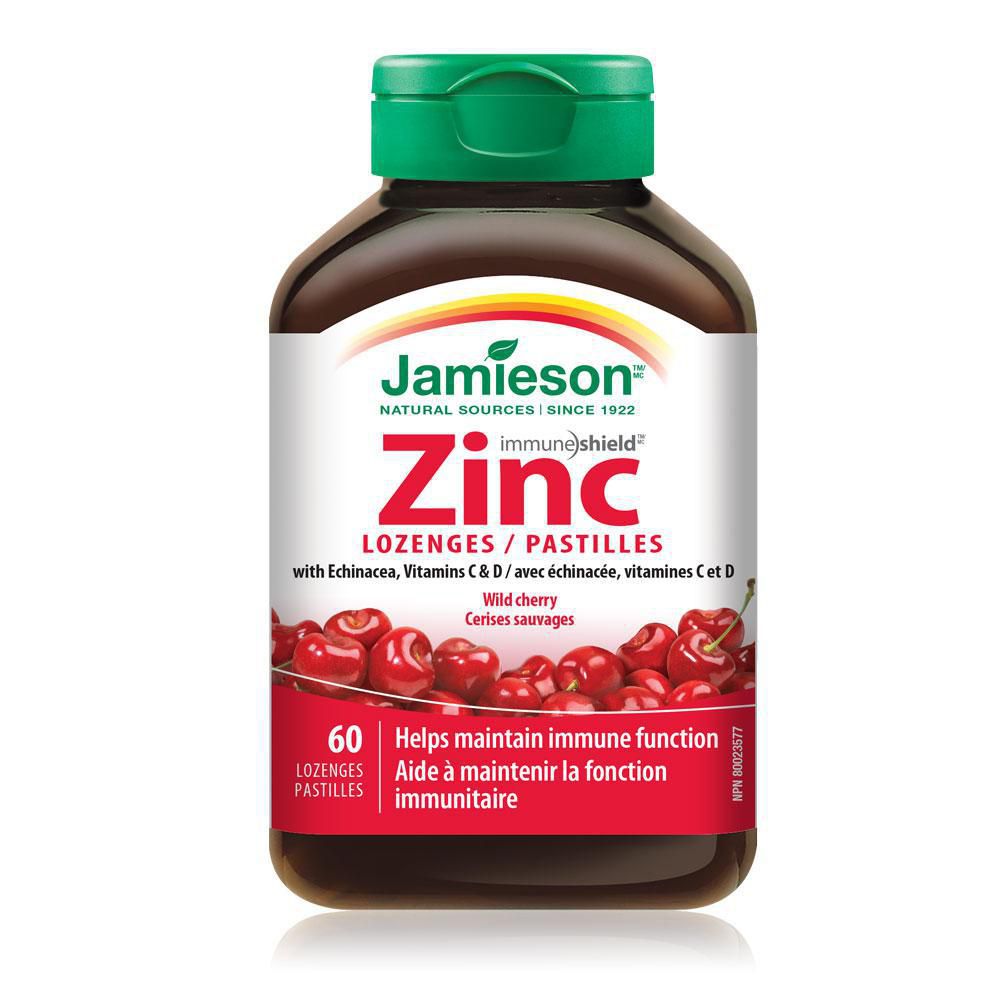 Jamieson Zinc Lozenges with Echinacea, Vitamins C & D, Wild Cherry - 60 lozenges