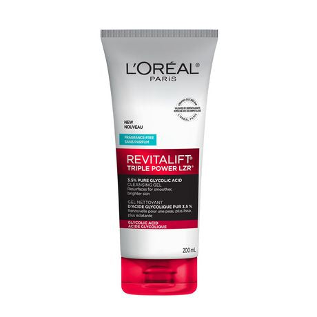 L'Oréal Paris Revitalift Triple Power LZR with 3.5% Pure Glycolic Acid Cleansing Gel, Fragrance-Free - 200 ml