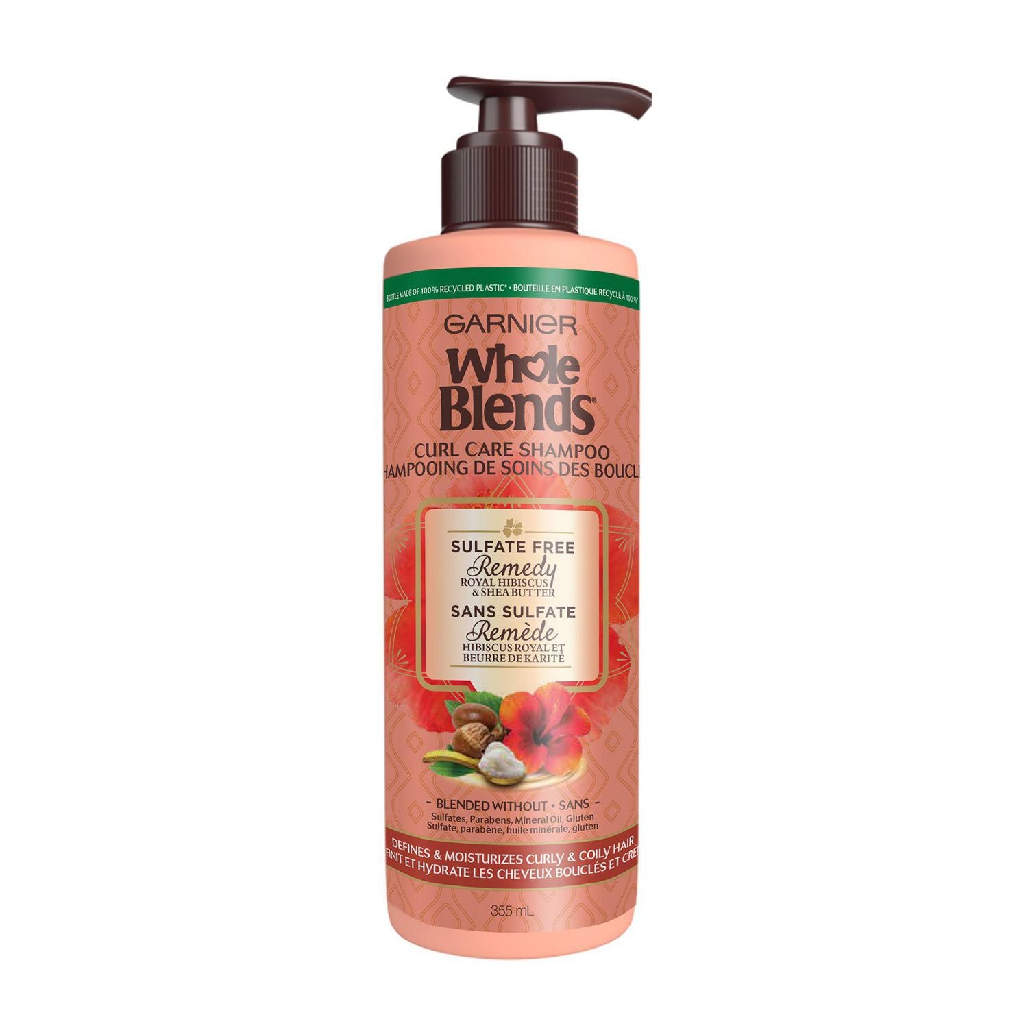 Garnier Whole Blends Curl Care Shampoo, Sulfate-Free Remedy, Royal Hibiscus & Shea Butter - 355 ml