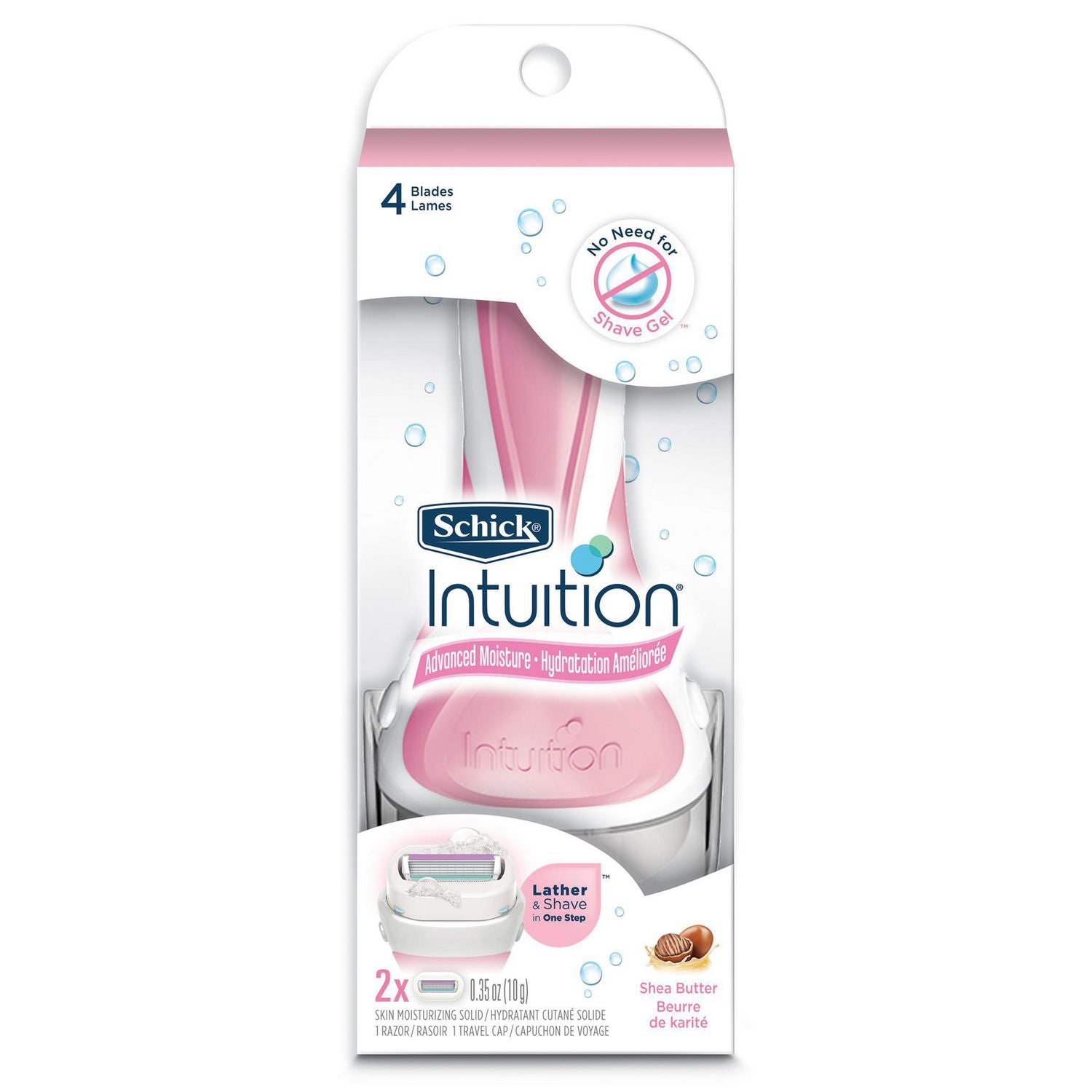 Schick Intuition Advance Moisture, Women’s Razor with Shea Butter - 1 razor, 2 razor refills, 1 travel cap