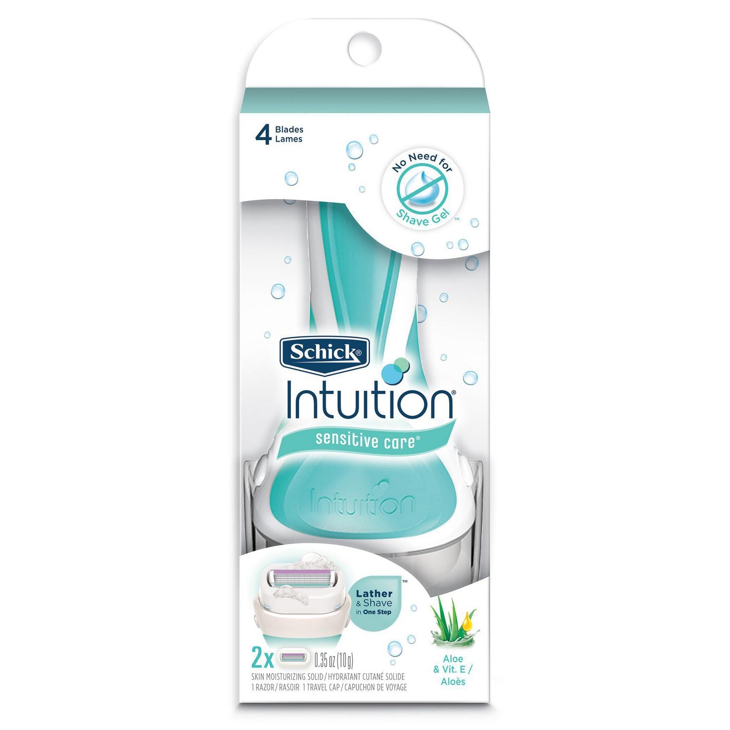 Schick Intuition Sensitive Care, Women’s Razor with Aloe - 1 razor, 2 razor refills, 1 travel cap