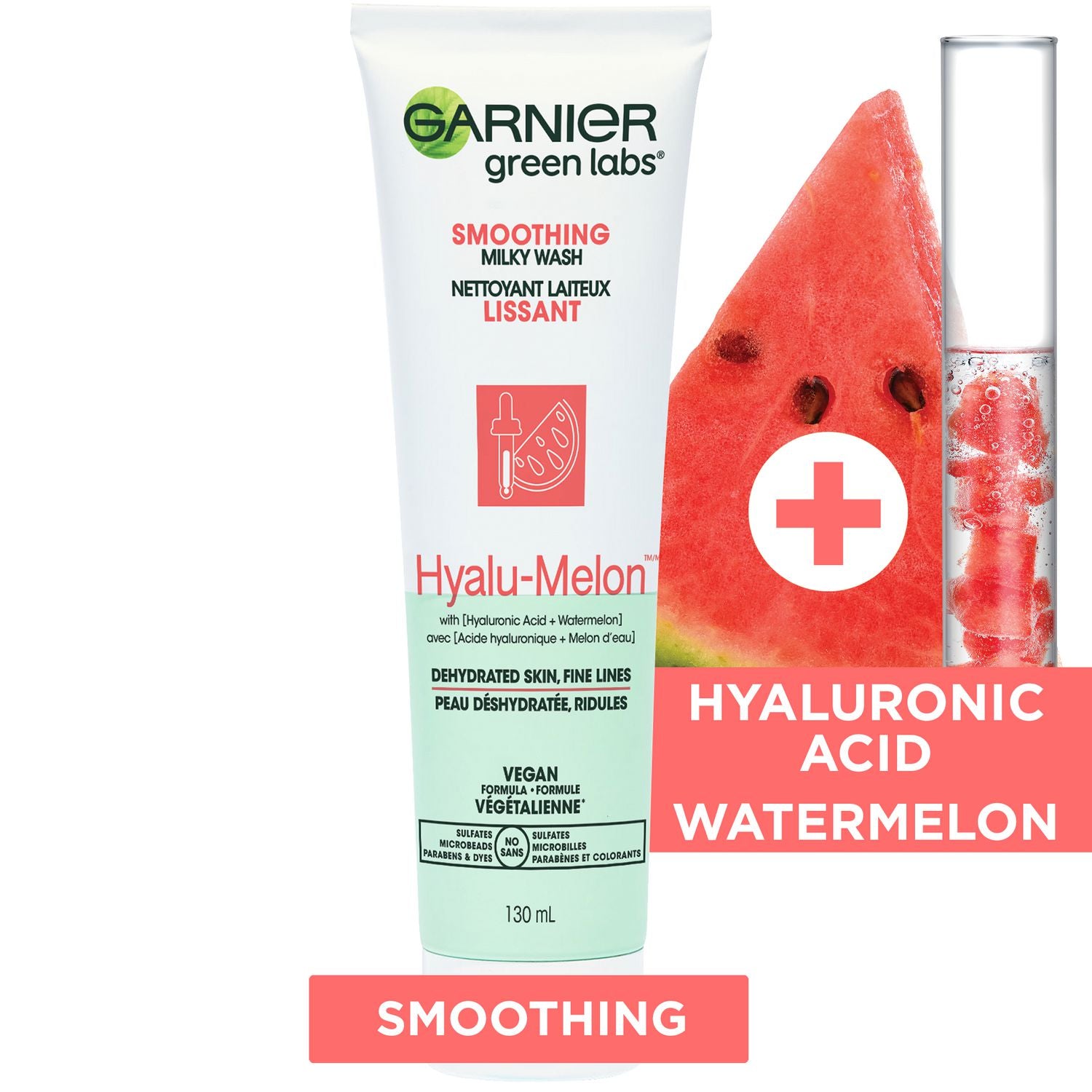 Garnier Green Labs Smoothing Milky Wash, Hyalu-Melon - 130 ml