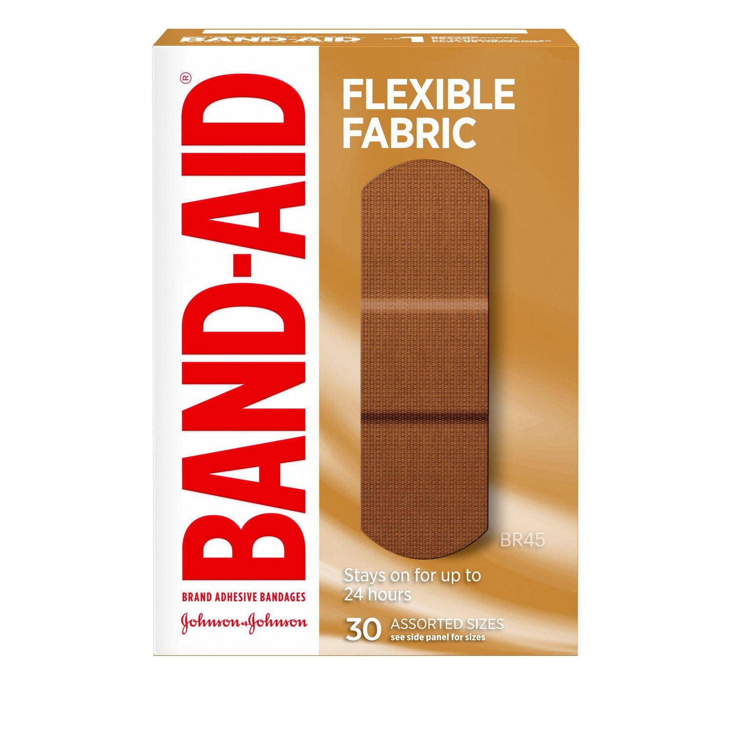 Band-Aid Brand Flexible Fabric Adhesive Bandages, Light Brown Skin Tone (BR45), Assorted Sizes - 30 bandages