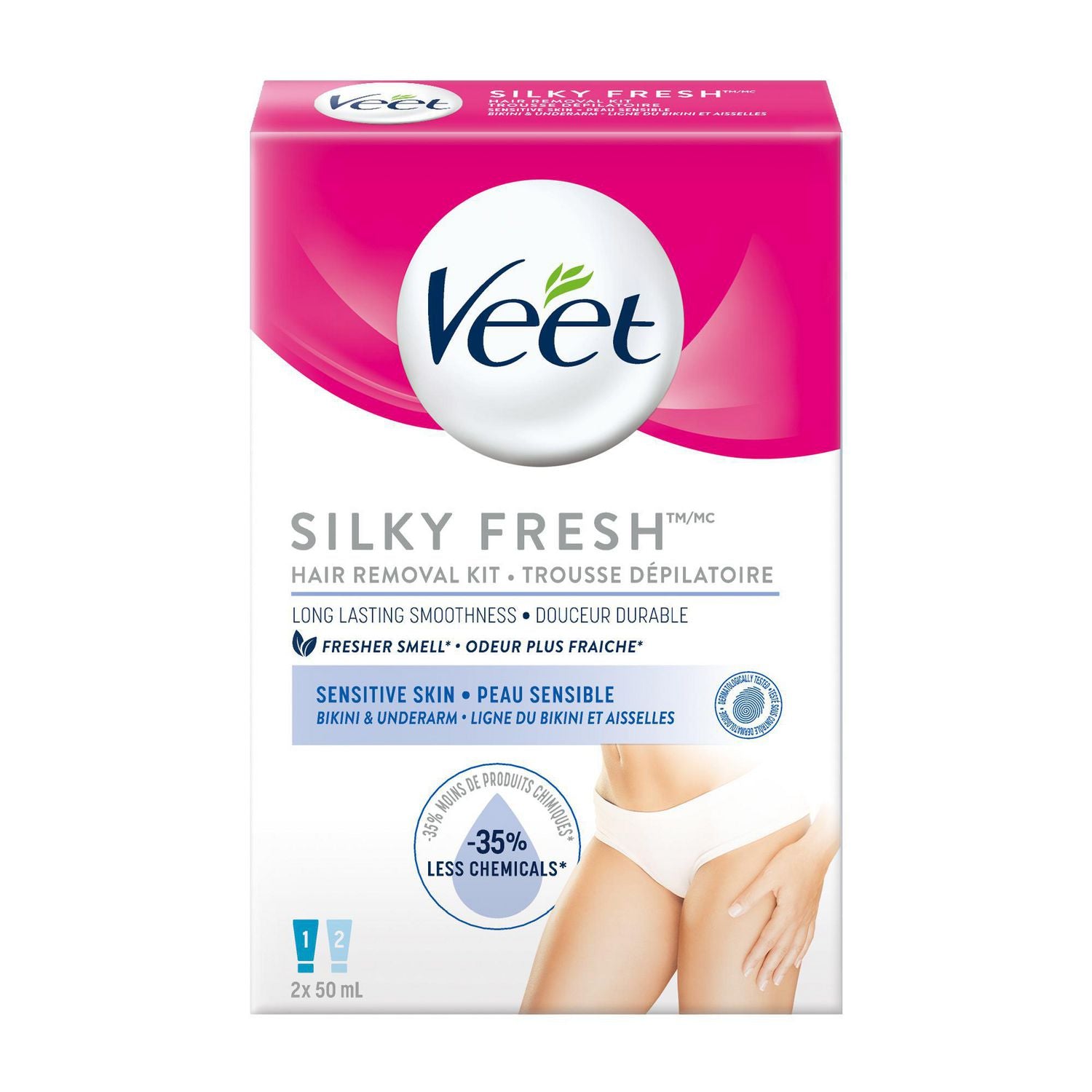 Veet Silky Fresh Hair Removal Kit for Bikini & Underarm, Sensitive Skin - 2 x 50 mL