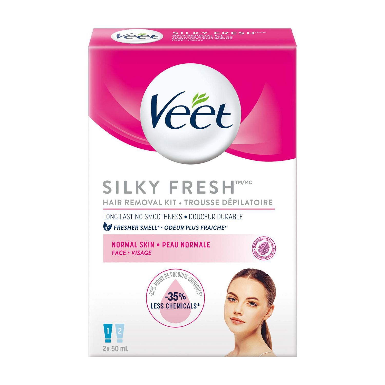 Veet Silky Fresh Face Hair Removal Kit, Normal Skin - 2 x 50 mL