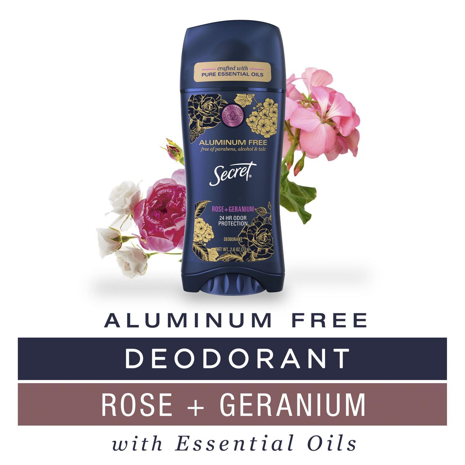 Secret Aluminum Free Deodorant, Rose + Geranium - 73 g