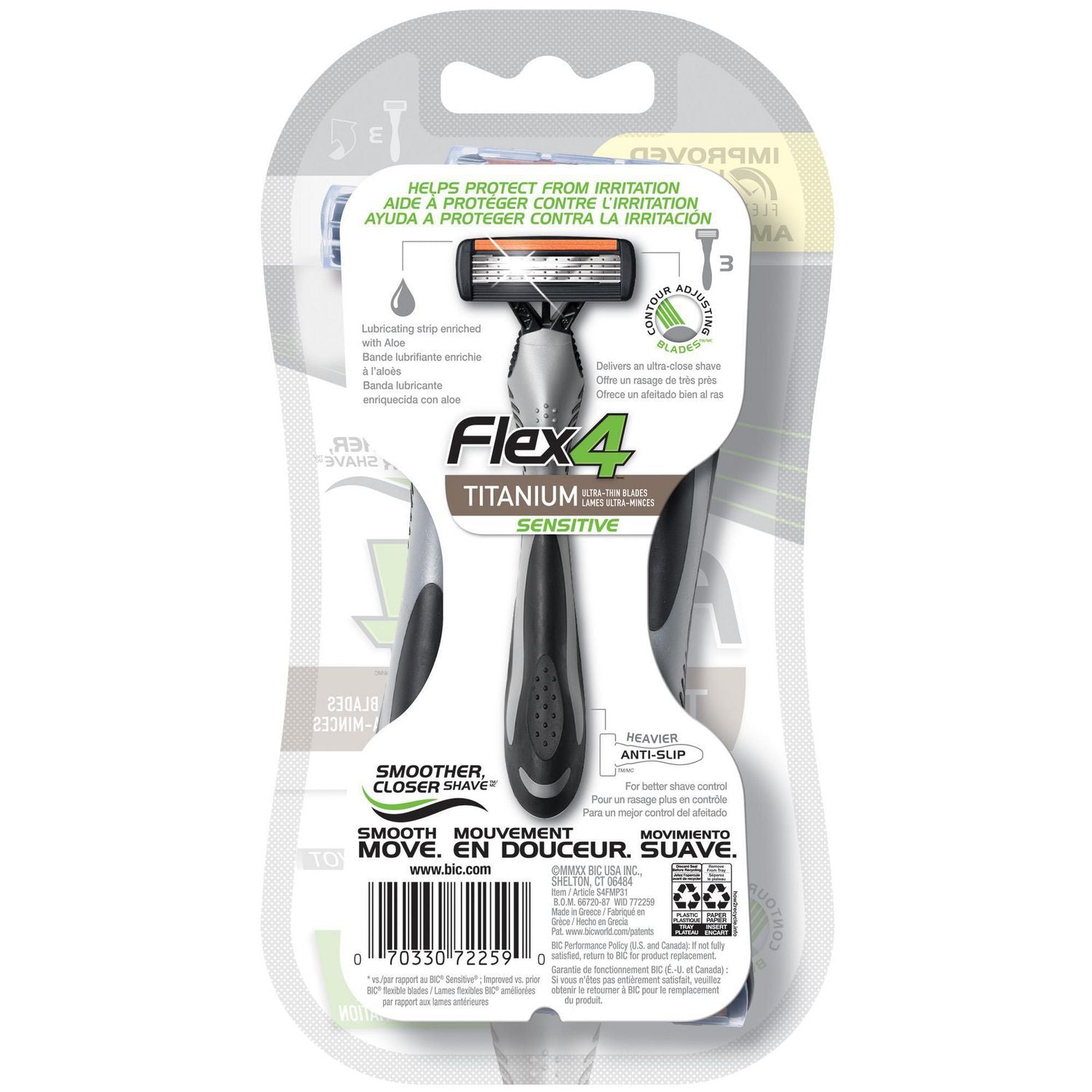 BIC Flex 4 Titanium Ultra Thin Blades, Sensitive, Disposable Men's Razor, 4-Blade - 3 razors