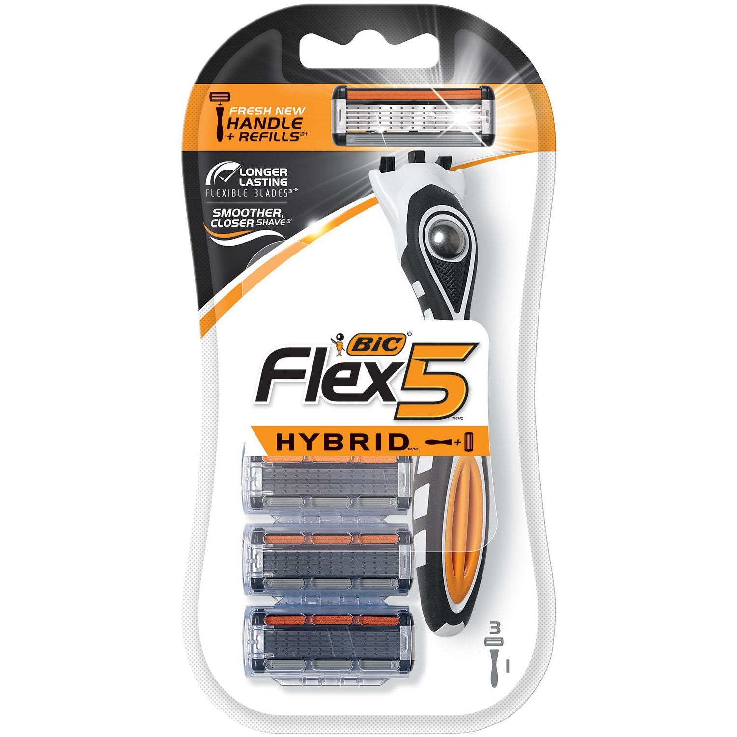 BIC Flex 5 Hybrid Disposable Men's Razor, 5-Blade - 1 handle, 3 razor refills