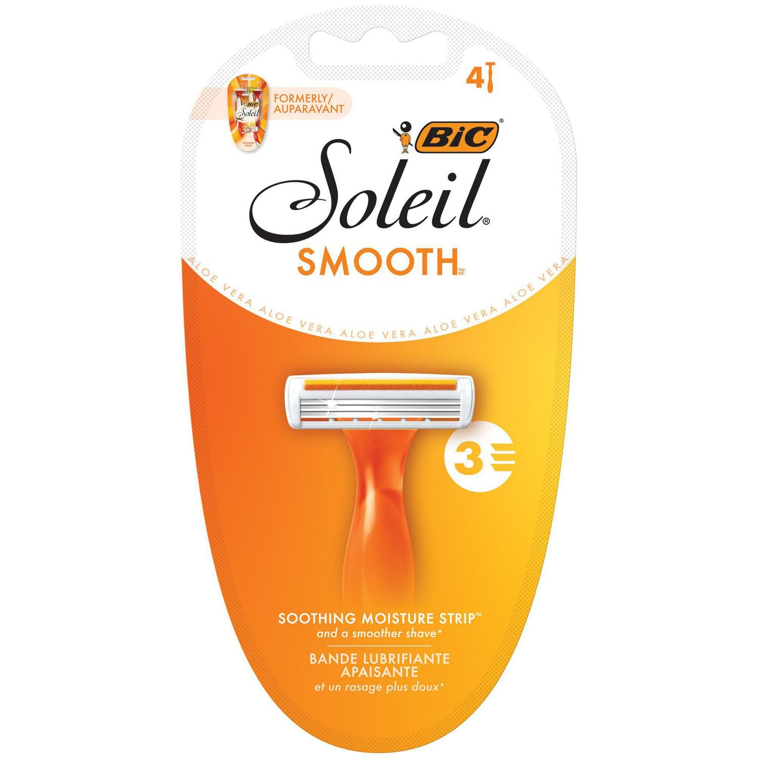 BIC Soleil Smooth, Women's Disposable Razors, 3-Blade, Soothing Moisture Strips with Aloe Vera - 4 razors