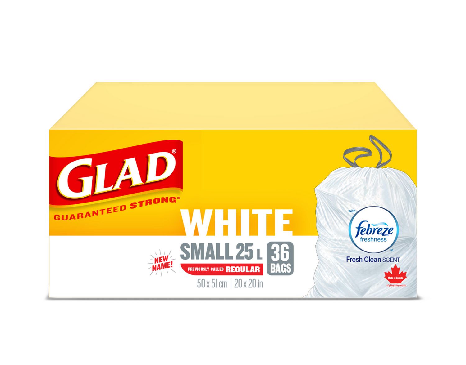 Glad With Febreze, White, Small 25L, 36 Bags, Fresh Clean Scent