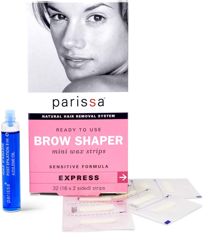 Parissa Natural Hair Removal System, Ready To Use Brow Shaper, Mini Wax Strips, Sensitive Formula - 32 (16 x 2 sided) strips