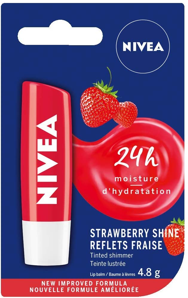 Nivea 24-Hour Moisture Tinted Lip Balm Stick, Strawberry Shine - 4.8 g