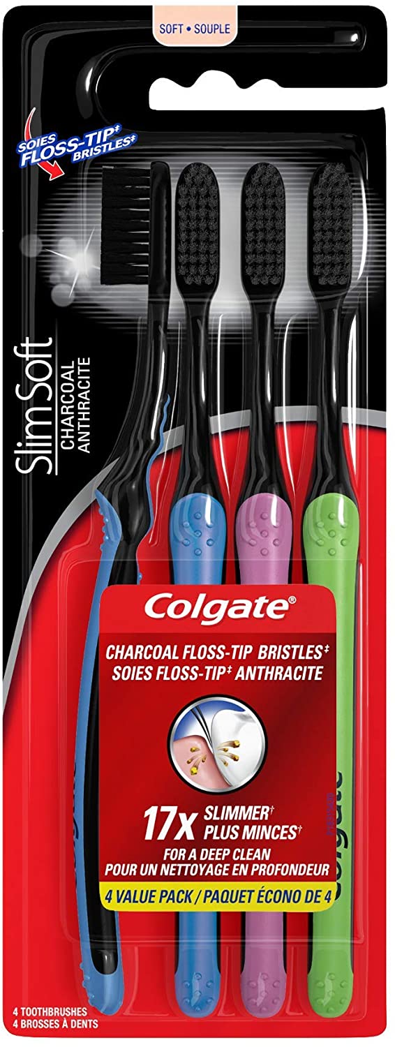 Colgate Slim Soft Charcoal Compact Head Toothbrush, Soft - 4 units