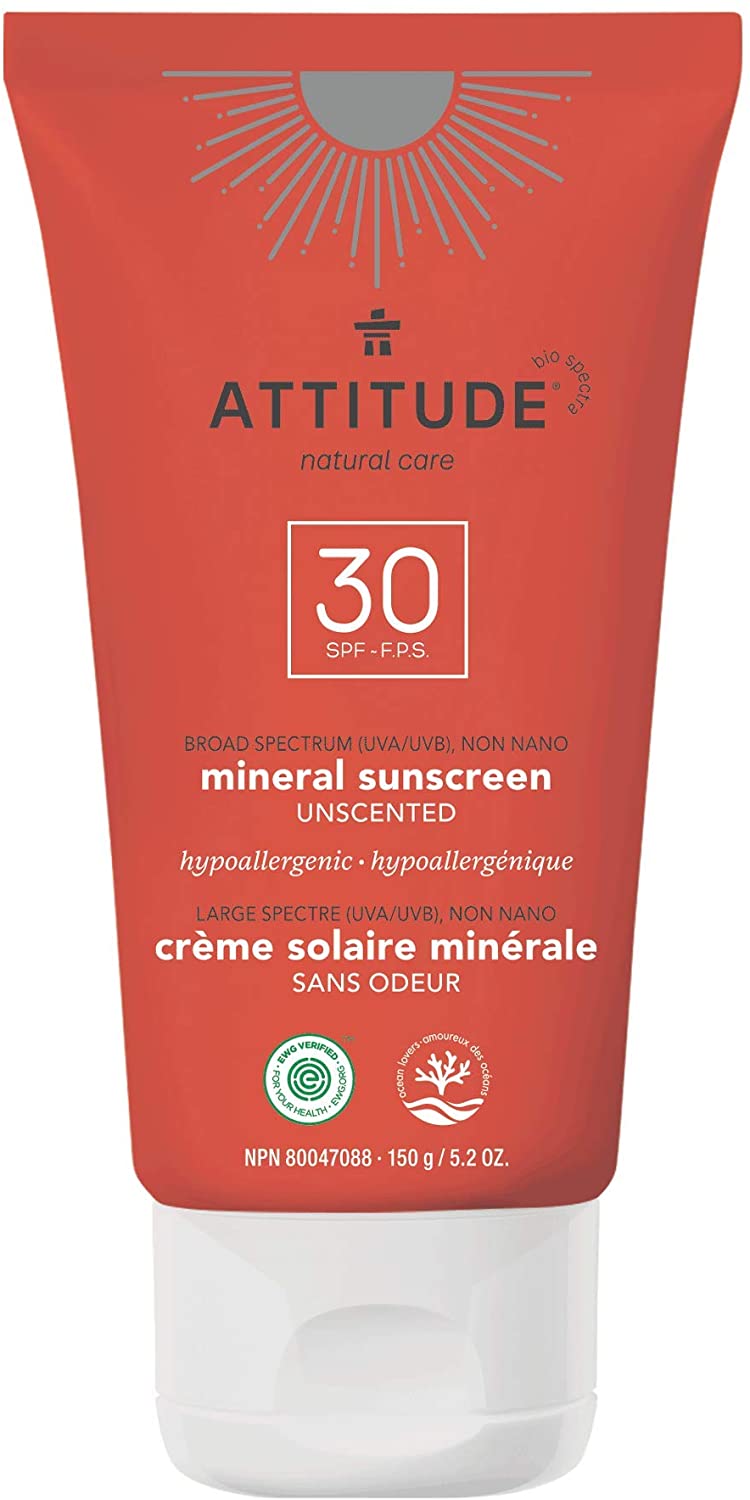 Attitude Mineral Sunscreen, Unscented, Hypoallergenic, SPF 30 - 150g 