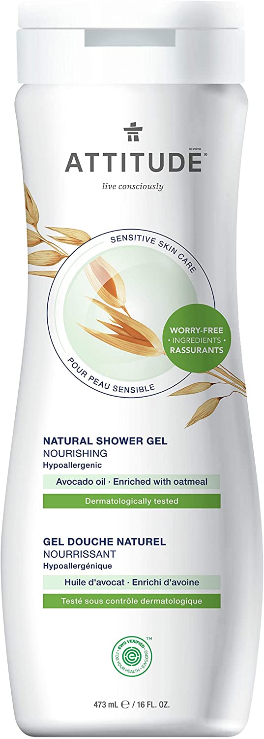 Attitude Natural Shower Gel, Nourishing, Hypoallergenic, Avocado Oil, Enriched With Oatmeal - 473 mL  