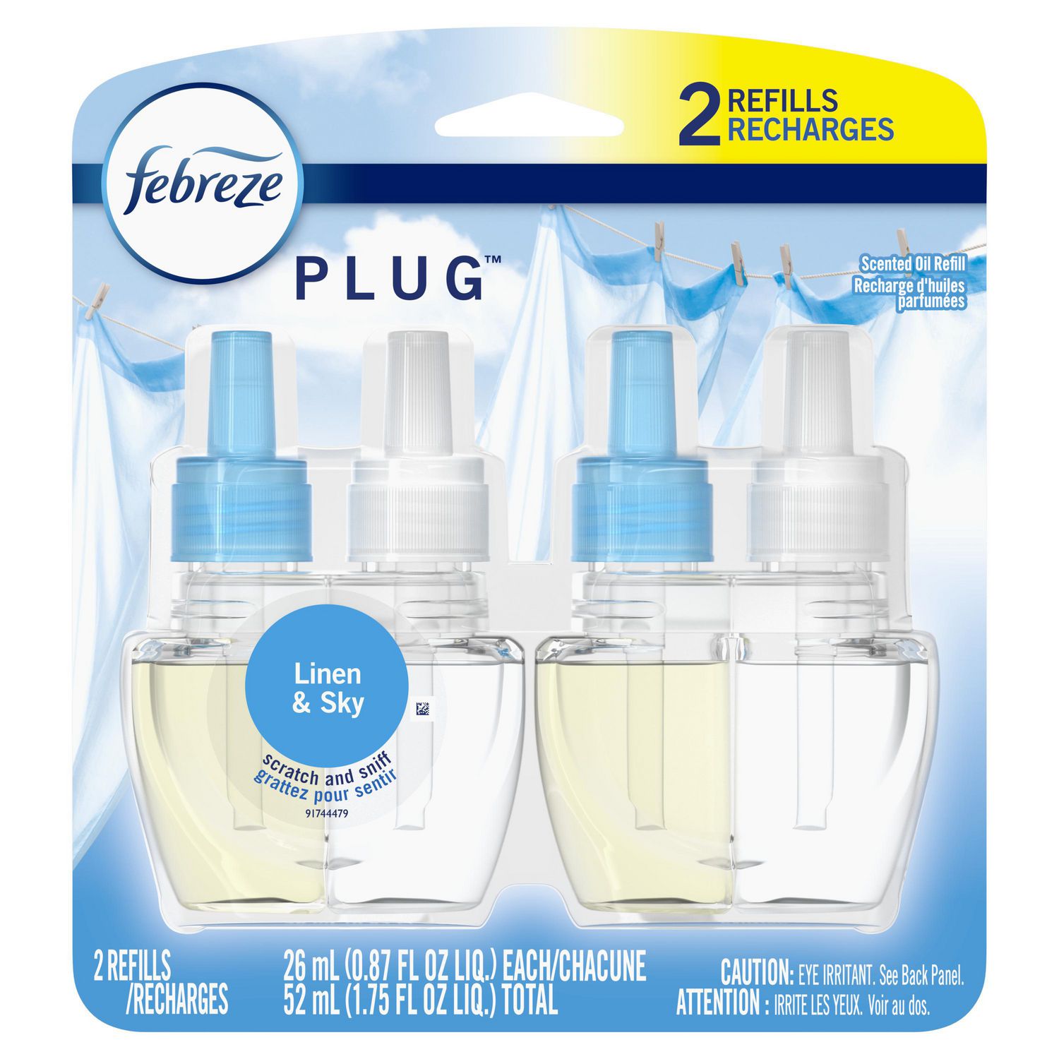 Febreze Plug Odor-Eliminating Air Freshener Scented Oil Refill, Linen & Sky - 2 refills