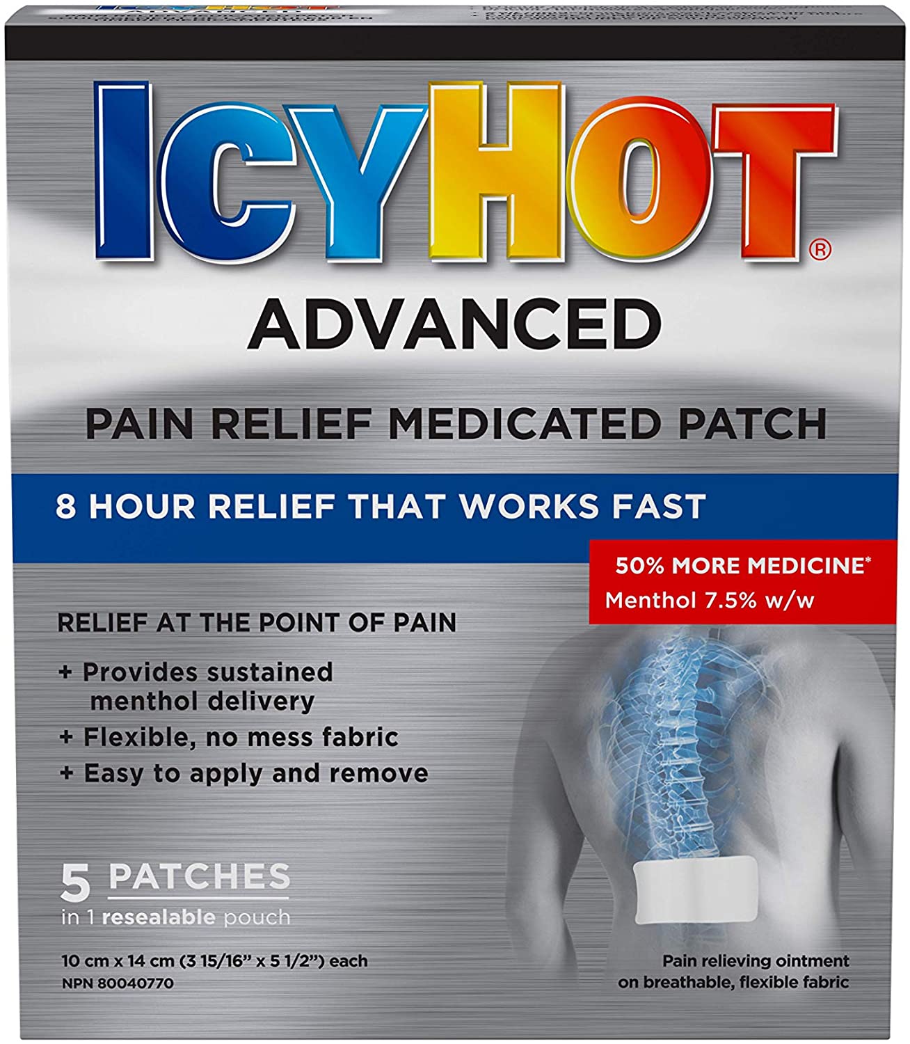 Icy Hot Advanced Pain Relief Medicated Patch - 5 patches