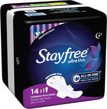 Load image into Gallery viewer, Stayfree Ultra Thin, Overnight Pads with Wings - 14 pads
