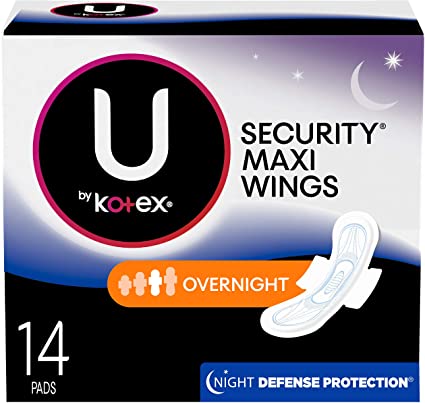 U by Kotex Security Maxi Overnight Pads with Wings - 14 pads