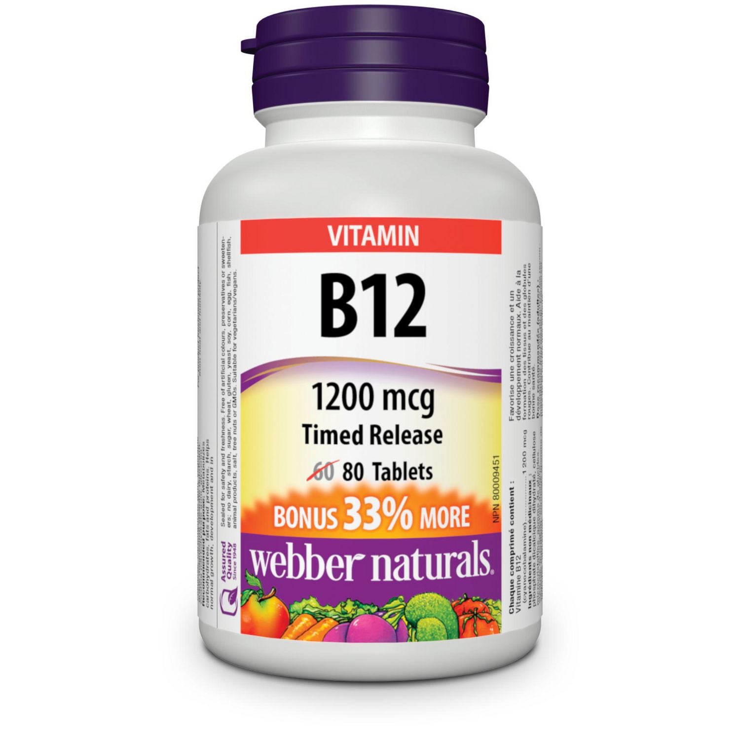 Webber Naturals Vitamin B12 Timed Release 1200 mcg - 80 tablets