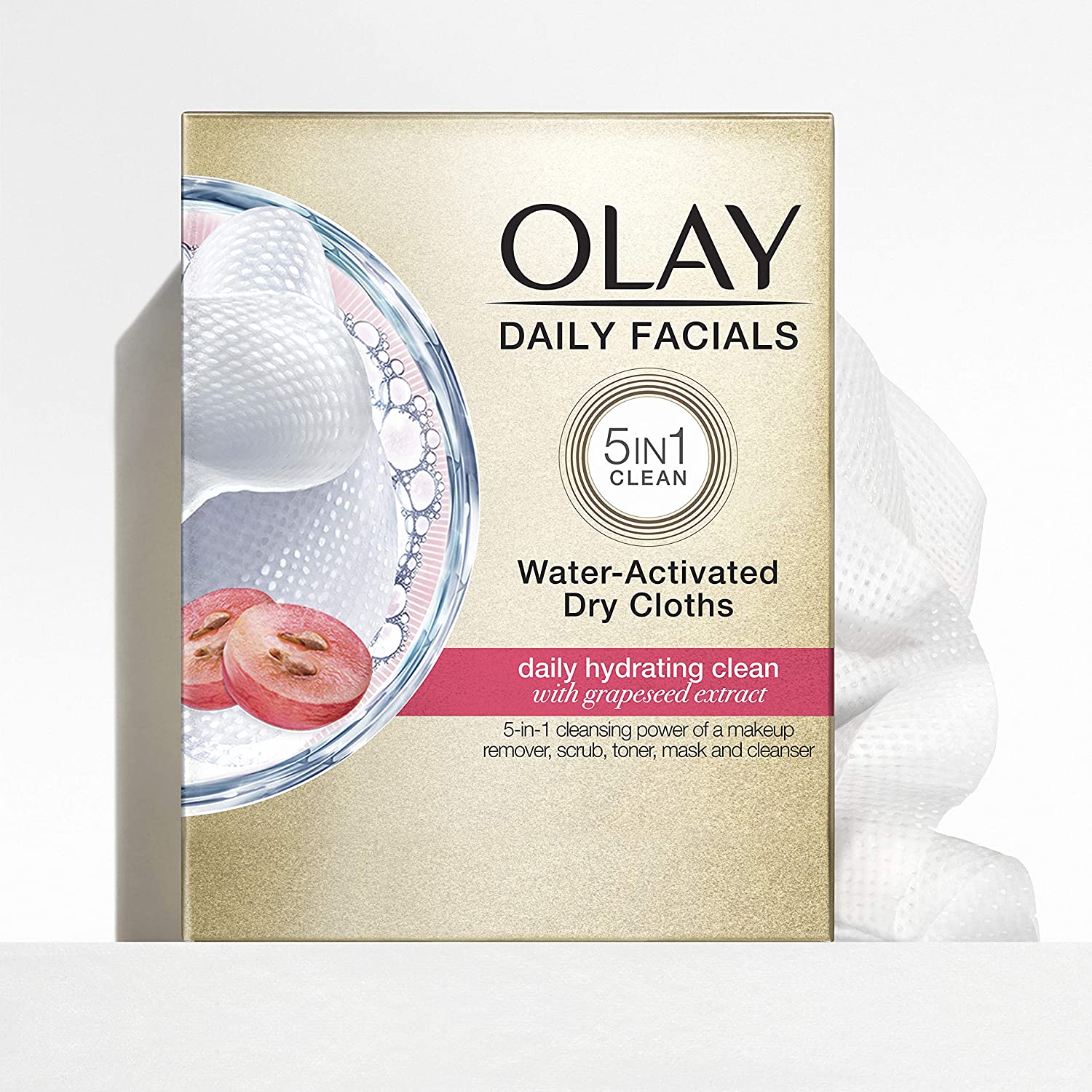 Olay Daily Facials Water-Activated Dry Cloths, 5 IN 1 Clean, Daily Hydrating Clean With Grapeseed Extract 