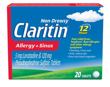 Load image into Gallery viewer, Claritin Non-Drowsy for Allergy + Sinus Tablets - 20 tablets
