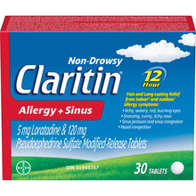 Load image into Gallery viewer, Claritin Non-Drowsy for Allergy + Sinus Tablets - 30 tablets
