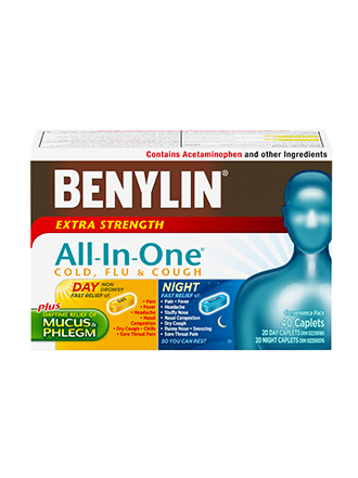 Benylin Extra Strength All-in-One Cold, Flu, and Cough, Day & Night, Plus Mucus & Phlegm - 40 caplets