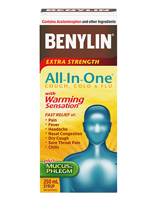 Benylin Extra Strength All-in-One Cough, Cold, & Flu with Warming Sensation Syrup- 250 ml