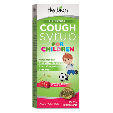 Herbion Naturals All Natural Cough Syrup For Children, Helps Relieve Productive Cough, Chest Congestion, Bronchitis, Natural Cherry, Alcohol-Free, Natural Cherry Flavour - 150 mL