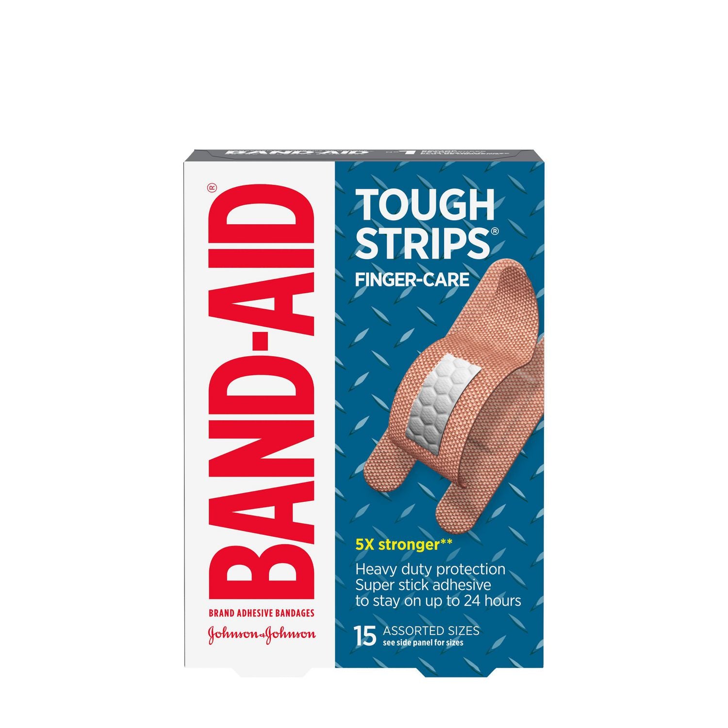 Band-Aid Tough Strips, Finger-Care Adhesive Bandages - 15 assorted sizes
