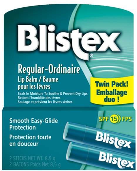 Blistex Lip Balm, Smooth Easy-Glide Protection, Twin Pack,  Regular, SPF 15, 2 Sticks - 8.50g