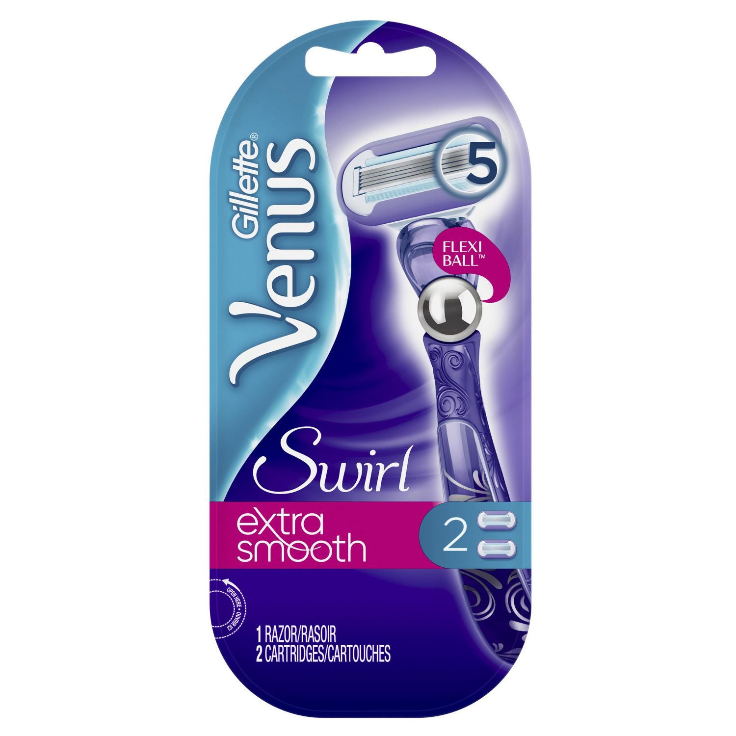 Gillette Venus Swirl, Extra Smooth Women's Razor - 1 razor, 2 cartridges