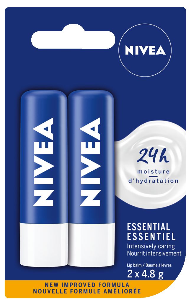 Nivea Essential 24-Hour Moisture Lip Balm Sticks - 2 x 4.8 g