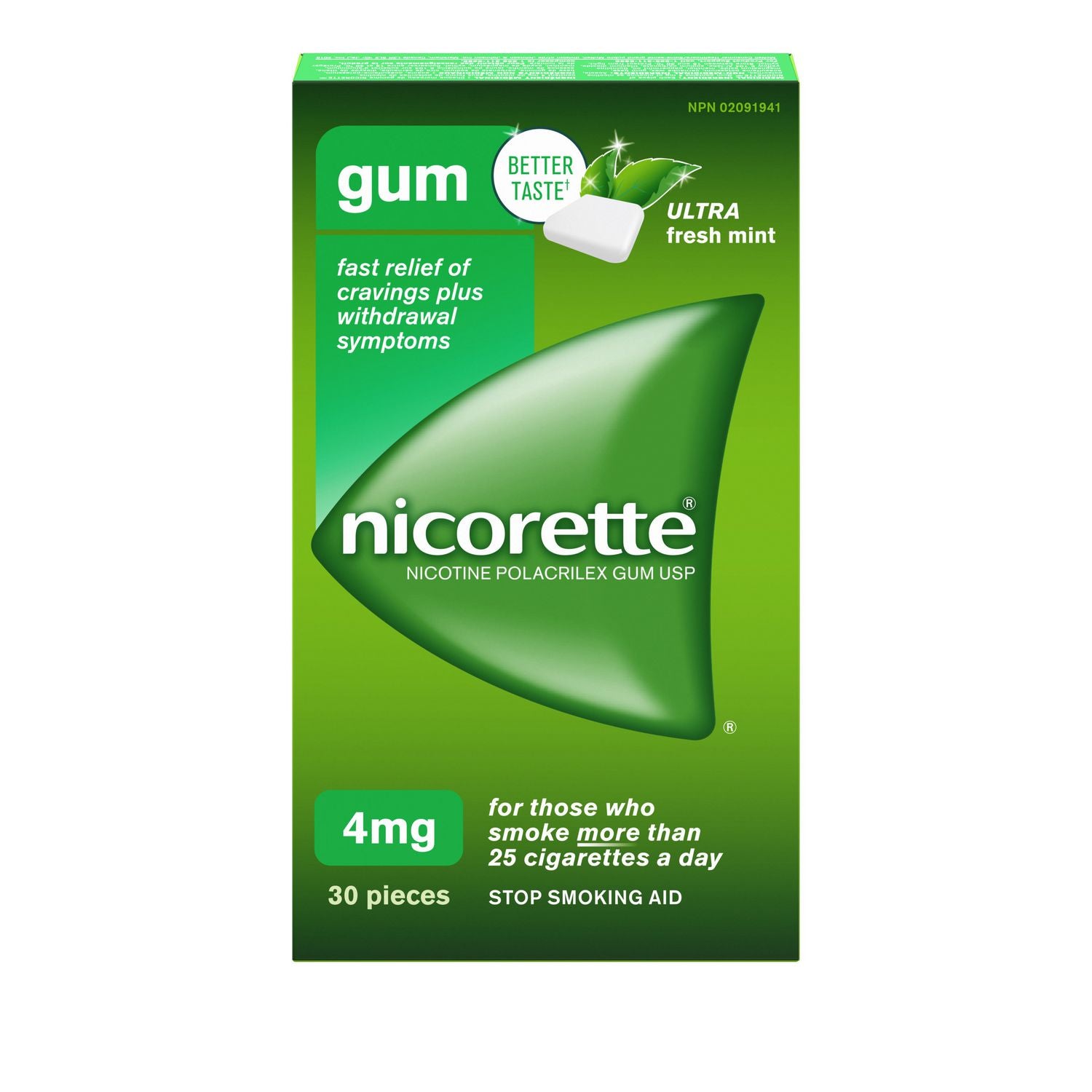 Nicorette Gum, Stop Smoking Aid, For Those Who Smoke More Than 25 Cigarettes or Less A Day, 4 mg,Ultra Fresh Mint - 30 pieces