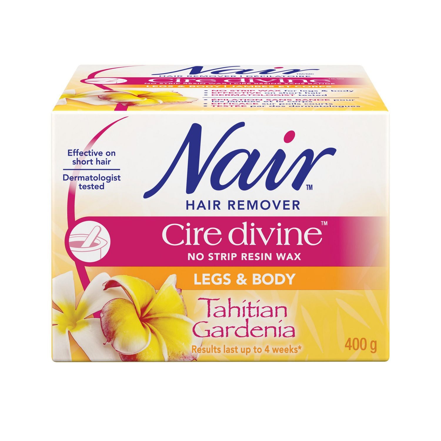 Nair Hair Remover Cire Divine, No Strip Resin Wax for Legs & Body, Tahitian Gardenia - 400 g