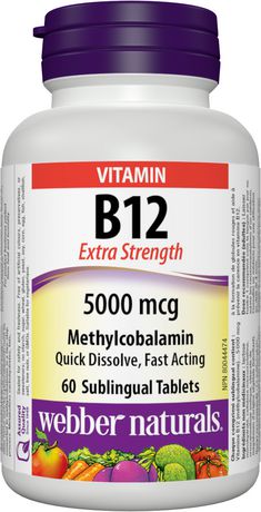 Webber Naturals Vitamin B12 Extra Strength 5000 mcg Methylcobalamin - 60 sublingual tablets