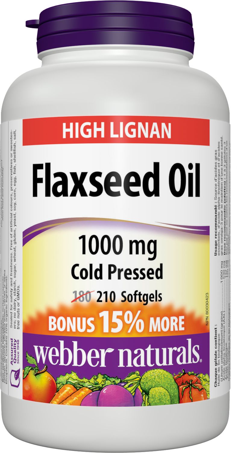 Webber Naturals Flaxseed Oil 1000mg Cold Pressed - 210 softgels