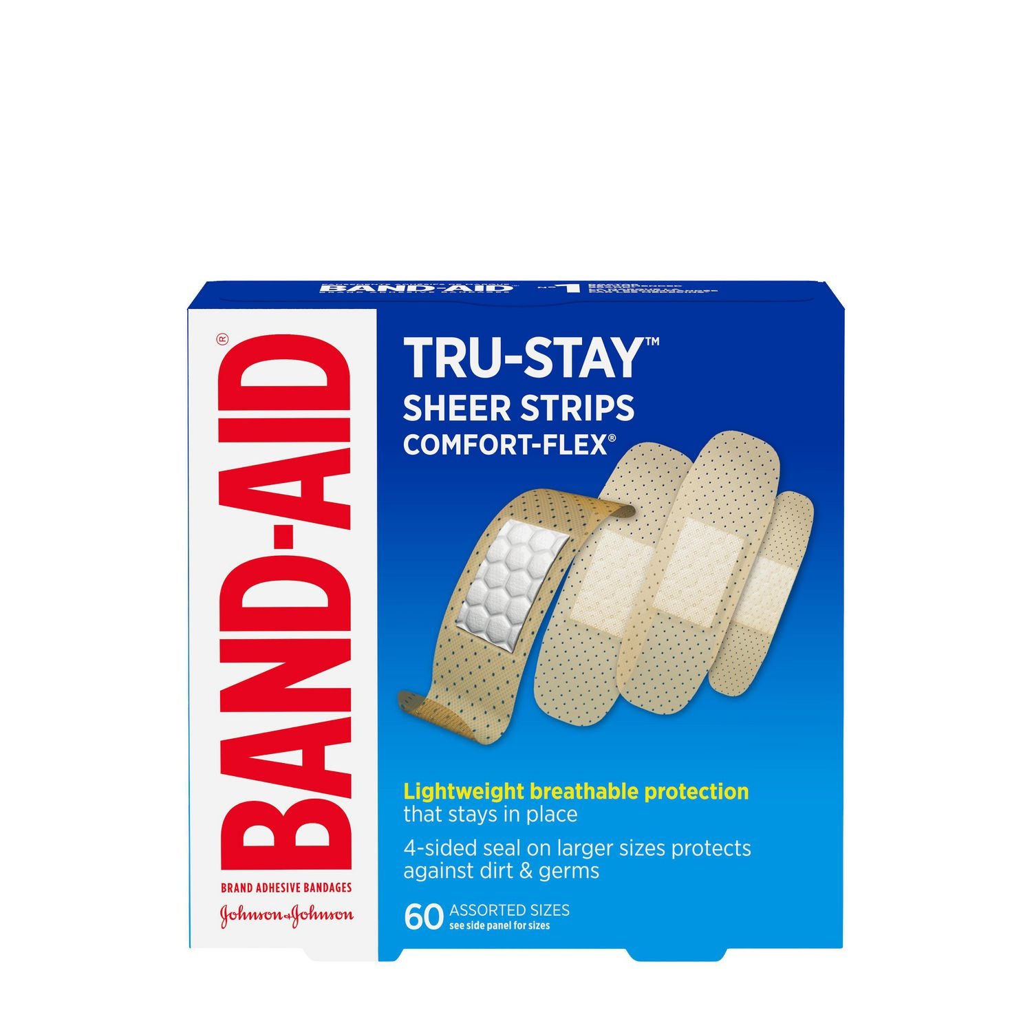 Band-Aid Tru-Stay Sheer Strips Comfort-Flex, Assorted Adhesive Bandages - 60 assorted sizes